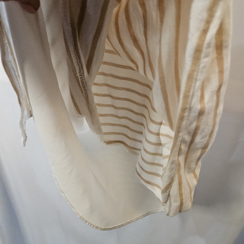 NWT WHITE HOUSE BLACK MARKET Sz M STRIPE SURPLICE OVERLAY TOP FAWN ECRU - Picture 3 of 7